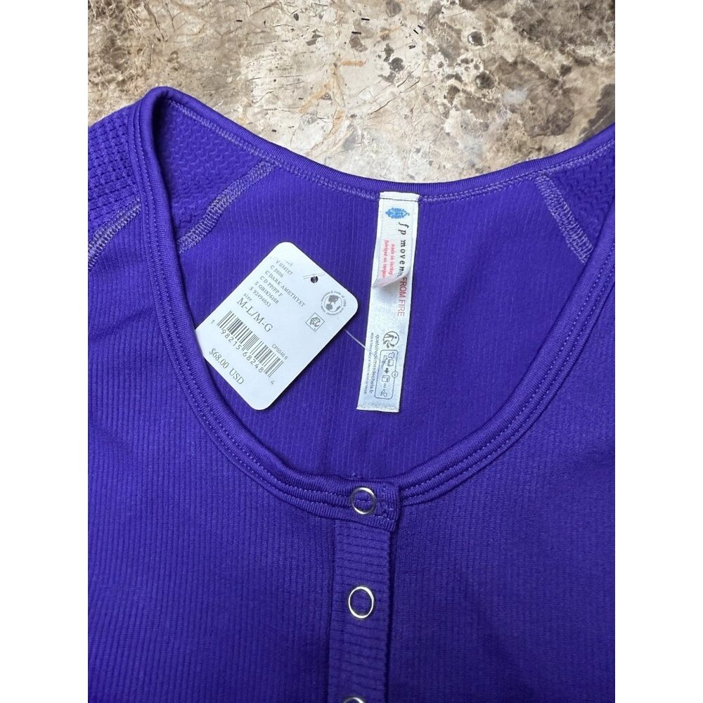 Free People Movement Women’s Purple Long Sleeve Waffle Henley Pullover Size M/L - Picture 4 of 11
